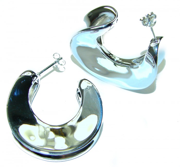 LARGE - EXTRAVAGANZA - Highly Polished Fancy .925 Sterling Silver Italy made Earrings - Highly polished sterling silver earrings, top view with post detail