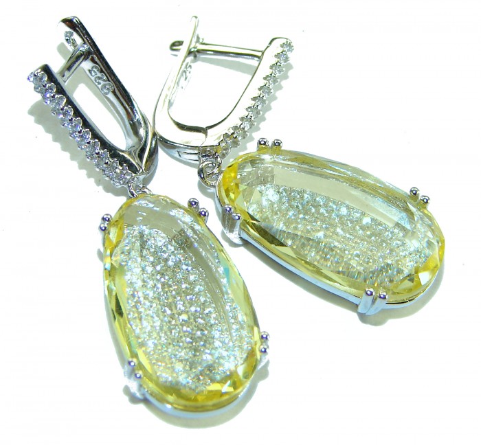 Splendid 14.5 carat Citrine .925 Sterling Silver Handcrafted Earrings - Close-up of citrine sterling silver earrings with clasp detail.