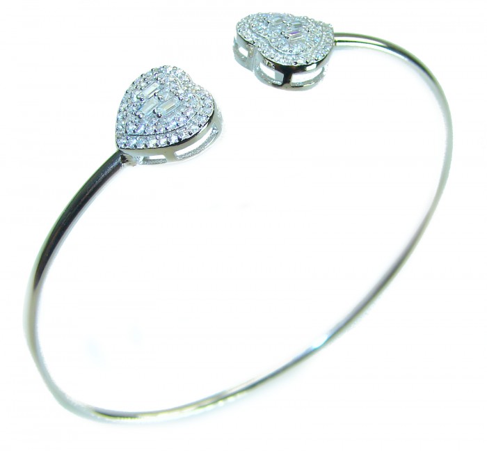 Precious Light Natural 4.2 carat White Topaz .925 Sterling Silver bracelet - Heart-shaped topaz sterling bracelet, side view.