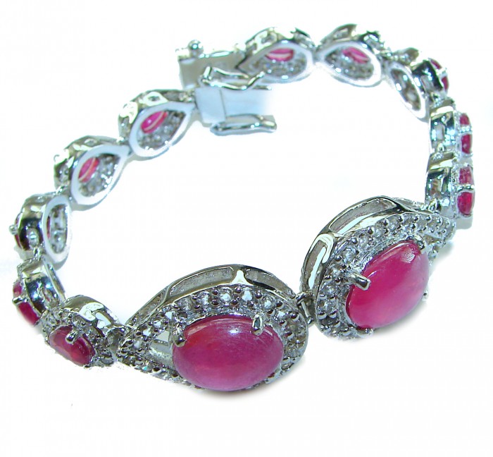 Dolce Vita - Precious Natural 52.5 carat Ruby black rhodium over .925 Sterling Silver handcrafted bracelet - Ruby bracelet, side view, showcasing stones and clasp detail