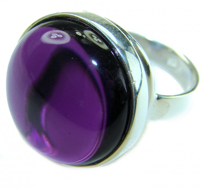 Purple Royalty 20.5 carat Amethyst .925 Sterling Silver Handcrafted Ring size 7 adjustable - Purple amethyst ring in sterling silver, close-up view.