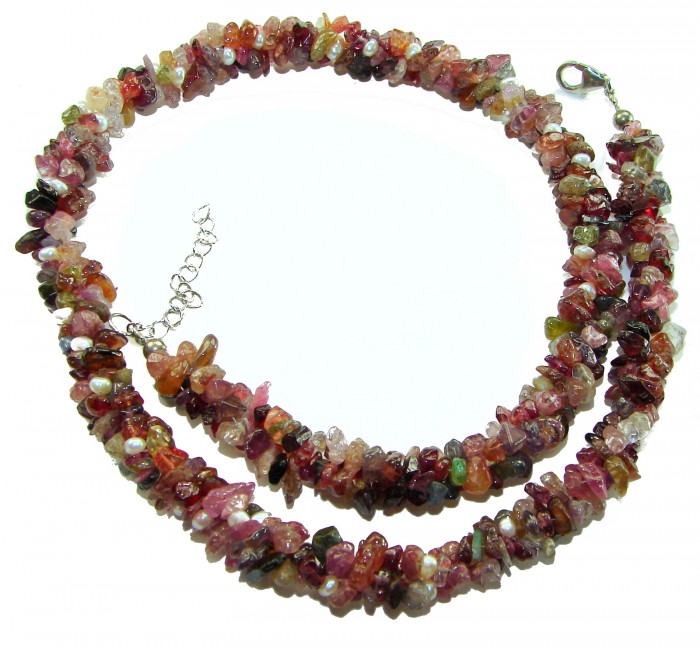 Infinity authentic 109.5 carat Brazilian Tourmaline .925 Sterling Silver handcrafted necklace - Colorful tourmaline necklace with clasp and chain detail.