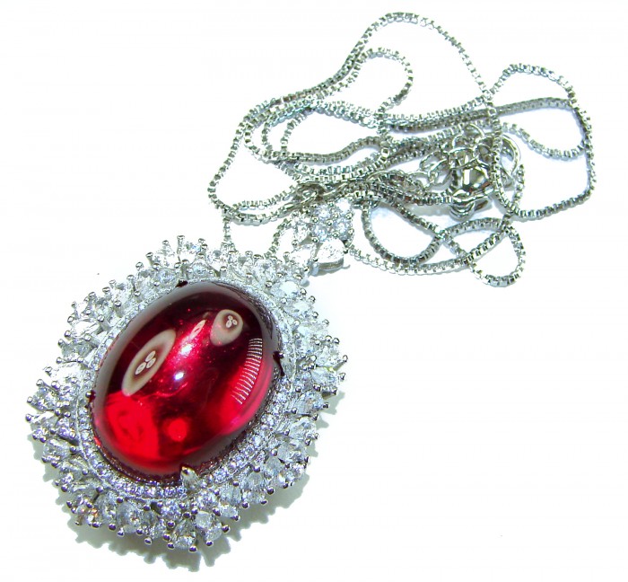 Red Cascade 37.2 carat Star Ruby .925 Sterling Silver .925 Sterling Silver Statement Necklace - Close-up of Red Cascade 37.2 carat Star Ruby in silver setting.