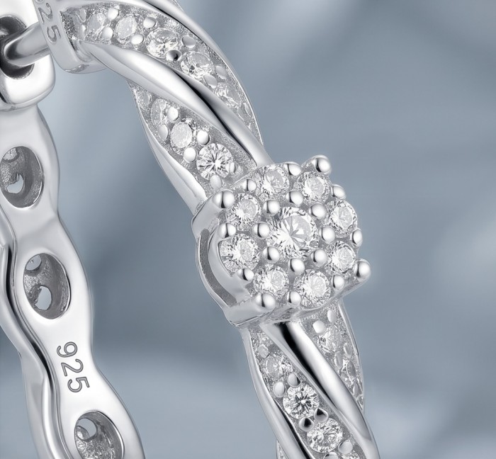 Elizabeth Natural 1.2 carat White Topaz .925 Sterling Silver handcrafted earrings - Close-up of Elizabeth white topaz ring detail in sterling silver
