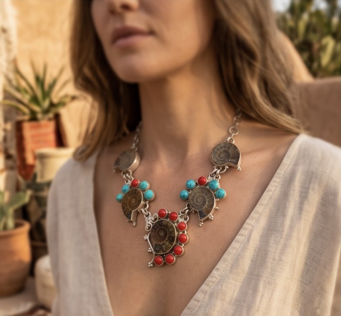 165.5g Aura Of Beauty genuine Ammonite Silver handcrafted Bohemian style Necklace - photo 1