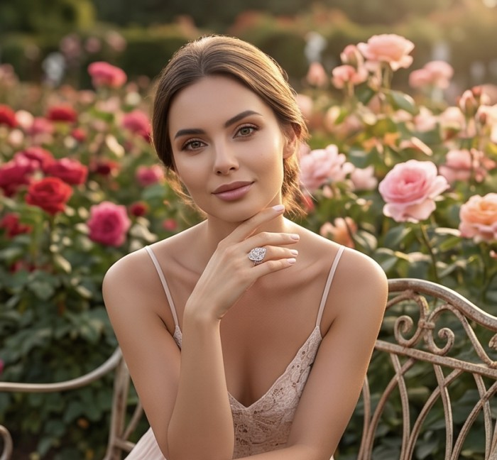 Casablanca Italy made 2.2 carat Tourmaline .925 Sterling Silver brilliantly handcrafted ring s. 6 1/2 - Woman wearing Casablanca Tourmaline ring in a rose garden setting.