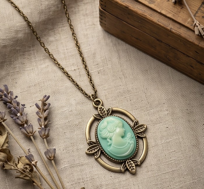 Vintage Beauty Cameo Rainbow Abalone Vintage style dipped in black rhodium Necklace - photo 1
