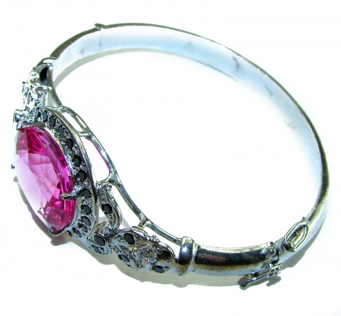 Precious 39.5 carat Natural Rich Pink Sapphire .925 Sterling Silver handcrafted Bracelet - photo 2