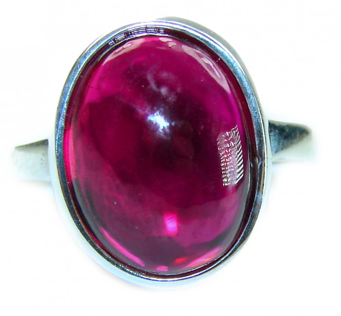 Passion 11.5 carat Ruby .925 Sterling Silver handcrafted Ring size 7 1/2 - Ruby ring in sterling silver, top view close-up.