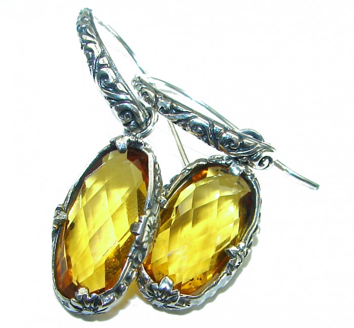 Bali Sun 8.9 CARAT authentic Citrine .925 Sterling Silver handmade Earrings - Close-up of Bali Sun Citrine earrings in .925 sterling silver.