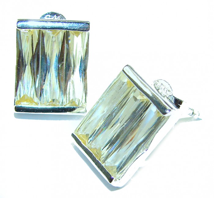 Cubic Zirconia .925 Sterling Silver handmade earrings - Cubic Zirconia Sterling Silver earrings, angled view showing stones.