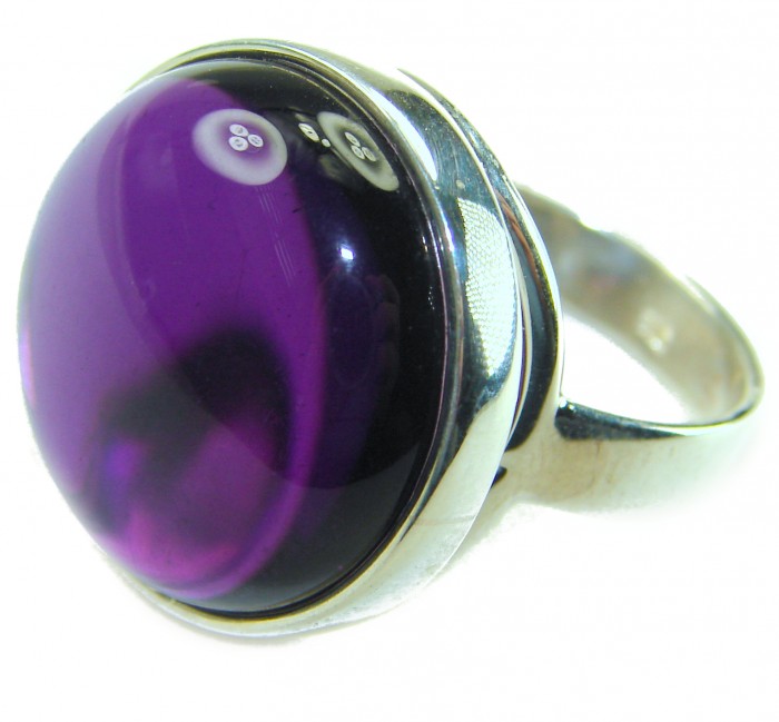 Purple Full Moon 25.2 carat Amethyst .925 Sterling Silver Handcrafted Large Ring size 7 adjustable - Close-up of purple amethyst silver ring from side view