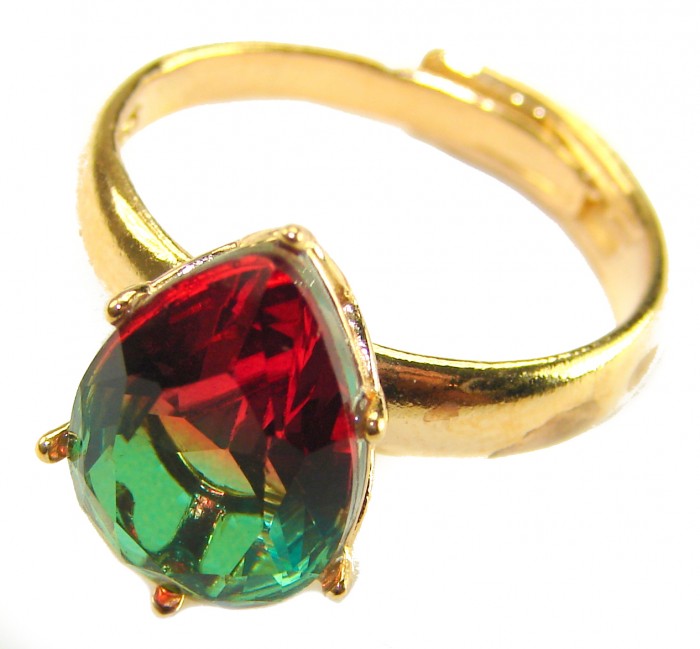 6.8 carat Brazilian Tourmaline .925 Sterling Silver dipped in 18K Gold Perfectly handcrafted Ring s. 9 adjustable - Close-up of 6.8 carat Brazilian Tourmaline ring in .925 sterling silver.