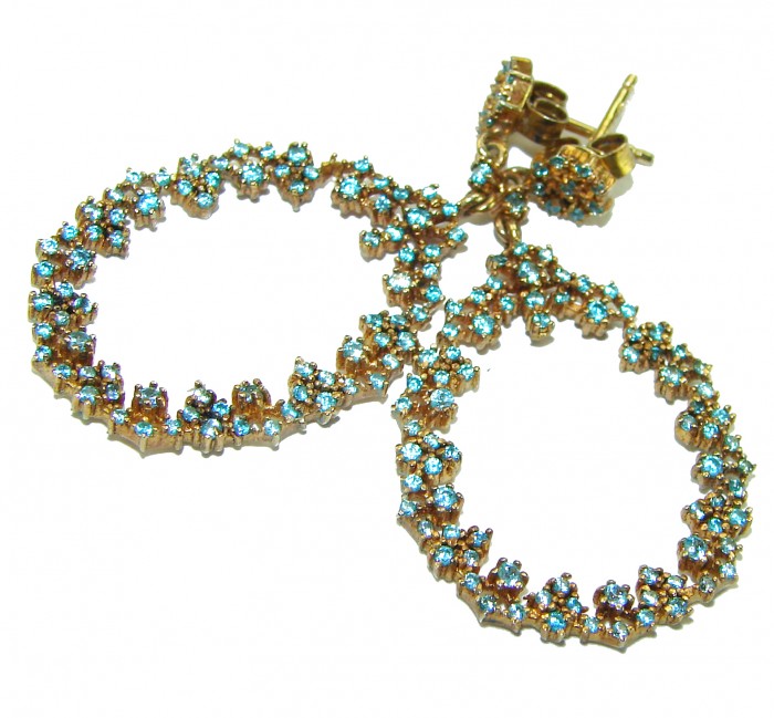 Pure Serenity 8.5 carat genuine Swiss Blue Topaz 18K Gold over .925 Sterling Silver handmade Statement earrings - Swiss Blue Topaz 18K Gold Earrings, front angled view