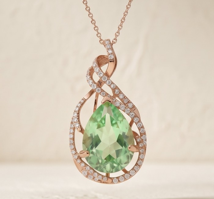 Royalty 12.9 carat authentic Himalayan Peridot 22K Gold over .925 Sterling Silver Handcrafted Statement pendant - Close-up of Royalty 12.9 ct Himalayan Peridot pendant in 22K gold.