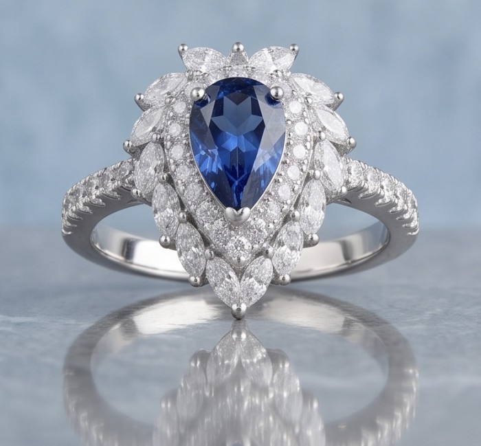 Classic Beauty - Luxurious 2.8 carat Tanzanite .925 Sterling Silver handcrafted Ring size 8 - Close-up of Classic Beauty Tanzanite ring with diamond accents