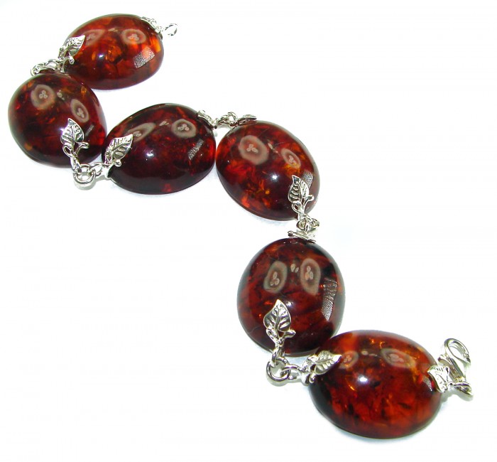 Cognac Color Beautiful Amber .925 Sterling Silver handcrafted Bracelet - photo 3