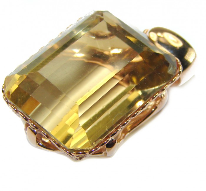 Baquette cut 12.5 carat faceted Champagne Topaz 14K Gold over .925 Sterling Silver handmade Pendant - photo 2