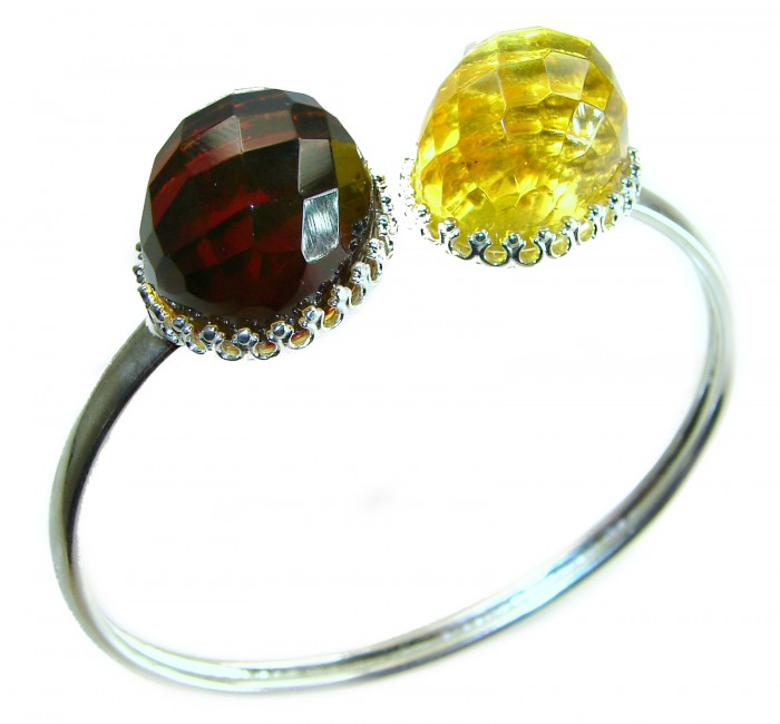 Luxurious Color-changing natural 18.9 carat faceted Baltic Amber .925 Sterling Silver handmade bangle Bracelet - photo 4