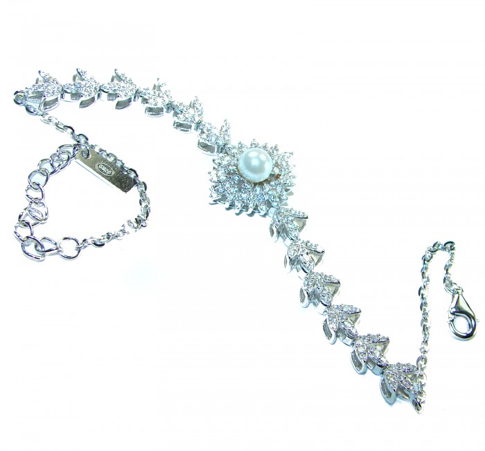 Dazzling Beauty- Exclusive White Topaz real Pearl .925 Sterling Silver handcrafted Bracelet - photo 2