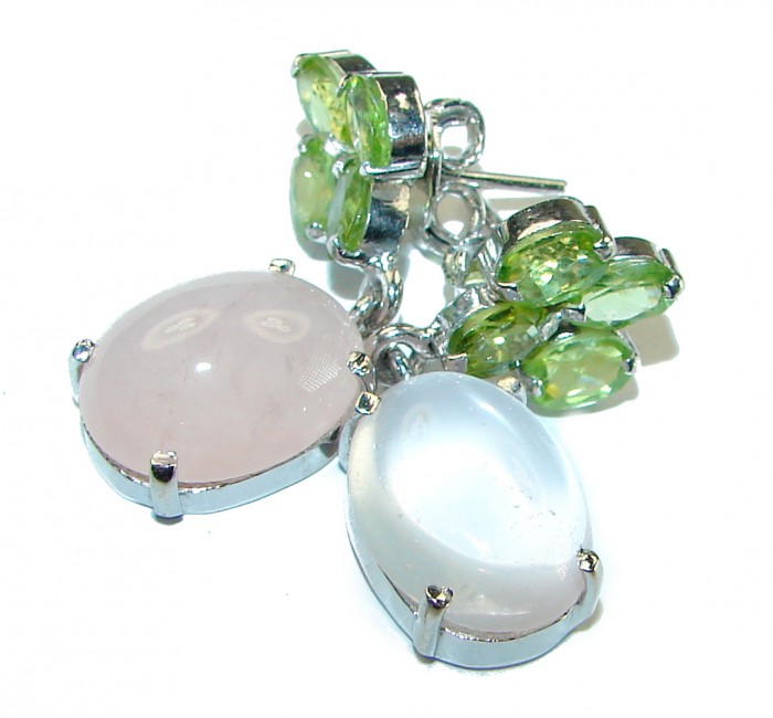 Juicy 8.2 carat Authentic Rose Quartz 18K Gold over .925 Sterling Silver handcrafted earrings - photo 2