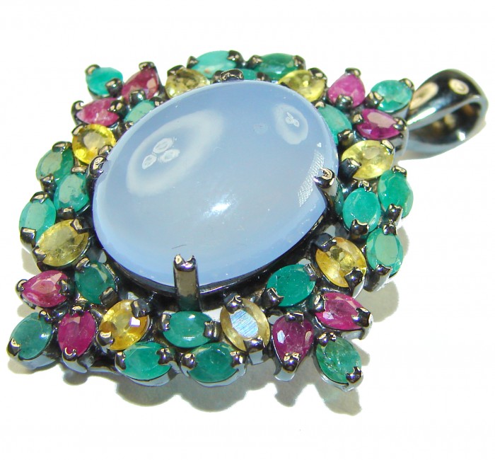 Authentic 22.5 carat Aquamarine Brazilian yellow Sapphire black rhodium over .925 Sterling Silver Handcrafted pendant brooch - photo 2