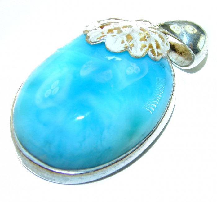 Natural Larimar from Dominican Republic .925 Sterling Silver handcrafted pendant - photo 3