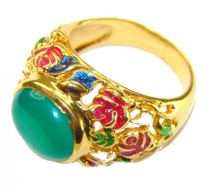Real Beauty of Nature - natural 12.5 carat Jade enamel 18K Gold over .925 Sterling Silver handmade Statement Ring size 8 1/4 - photo 2