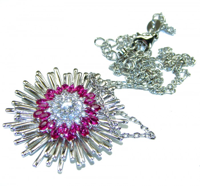 Supernova authentic 5.5 carat Pink Tourmaline White Sapphire .925 Sterling Silver handcrafted necklace - photo 2