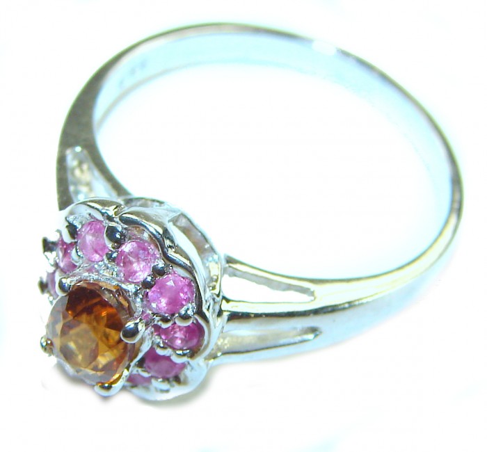 Blooming Rose 1.5 carat Orange Sapphire .925 Sterling Silver handmade Statement ring; s. 8 - Side view of Blooming Rose 1.5ct Orange Sapphire Sterling Silver Ring