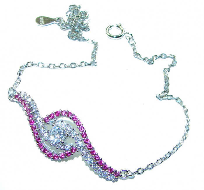 7.5 carat Ruby .925 Sterling Silver handmade Statement Bracelet - Ruby and silver bracelet close-up with chain and clasp visible