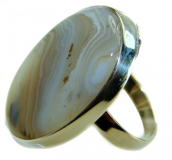 Simplicity Scentic Botswana Agate .925 Sterling Silver Ring s. 8 adjustable - Close-up of Botswana Agate in .925 Sterling Silver Ring