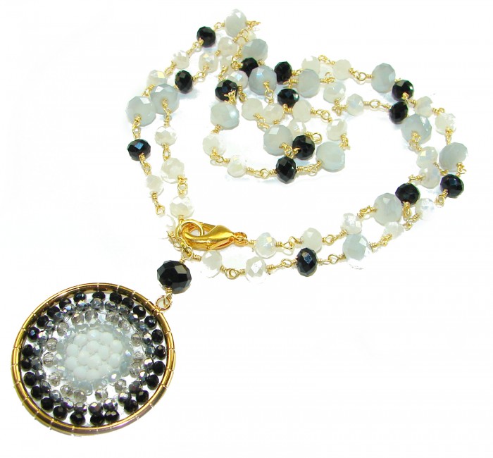 Magnificent Moonlight Crystal Onyx 14K Gold over .925 Sterling Silver handmade Necklace - Crystal onyx necklace with gold clasp and pendant detail.