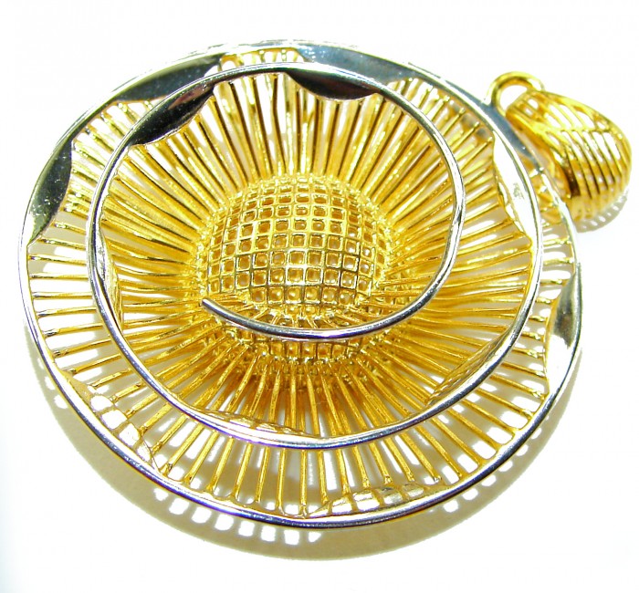 Dubai Style - Golden Rose .925 Sterling Silver dipped in 22K Gold handmade Pendant - Top view of Dubai Style Golden Rose pendant in sterling silver and gold.