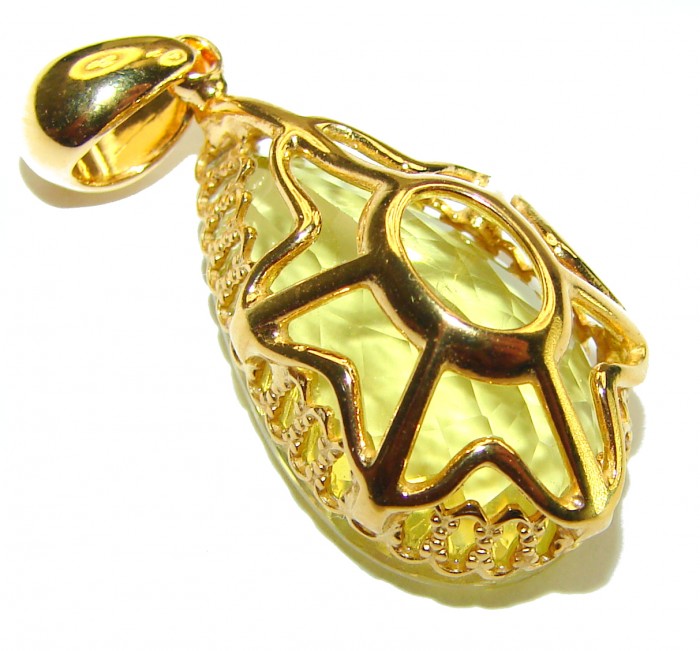 Sunlight 14.3 carat Lemon Quartz 14K Gold over .925 Sterling Silver handcrafted pendant - photo 1