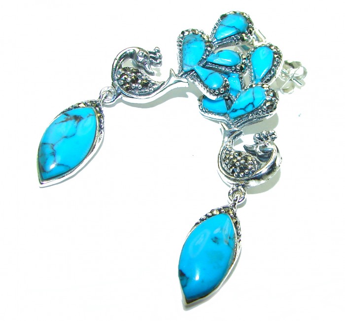 Great authentic inlay Turquoise .925 Sterling Silver handcrafted Earrings - photo 2