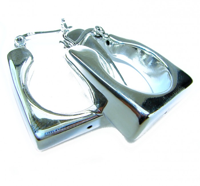 LARGE - EXTRAVAGANZA - Highly Polished Fancy .925 Sterling Silver Italy made Earrings - Side view of highly polished large sterling silver earrings.