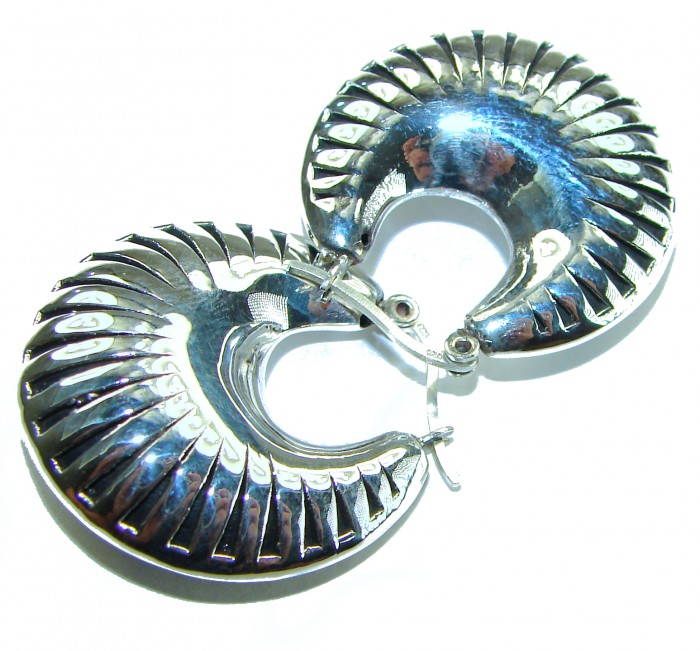Highly Polished Fancy Modern design .925 Sterling Silver Italy made Earrings - Sterling silver earrings, shiny modern design, clasp detail visible