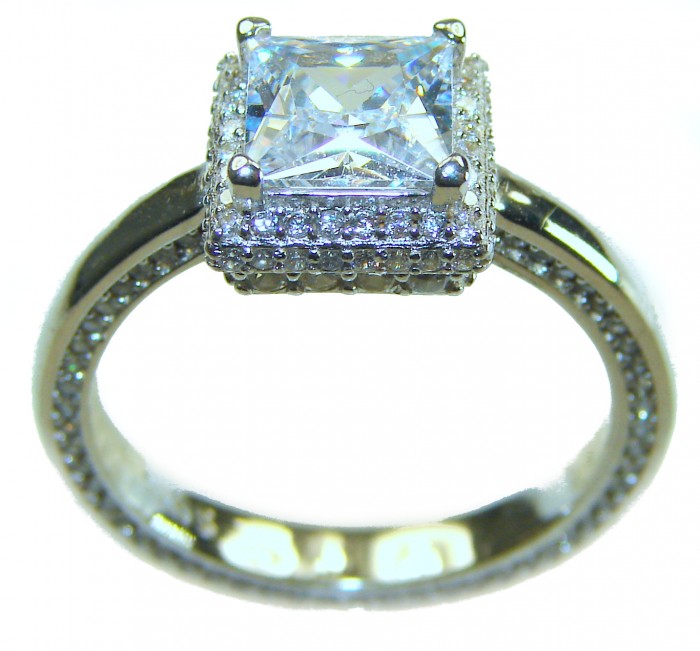 Luxurious 4.2 carat White Topaz .925 Sterling Silver handcrafted Ring s. 9 - Front view of a white topaz sterling silver ring with intricate detailing.