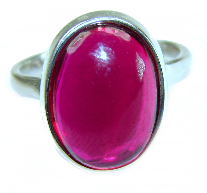 Bella Rosa Genuine 22.8 CARAT Ruby .925 Sterling Silver Large Statement Ring size 9 - Ruby ring in .925 sterling silver, front view stone close-up