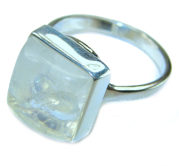 Rainbow Moonstone .925 Sterling Silver handmade ring s. 8 - Rainbow Moonstone sterling silver ring, close-up of stone, size 8.