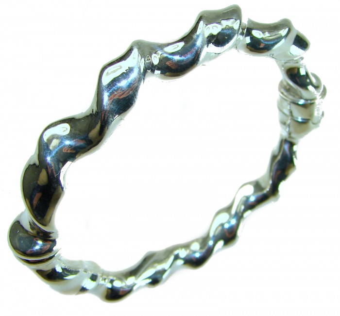 Fancy .925 Sterling Silver handcrafted Statement Italy made Bracelet - Wavy .925 Sterling Silver bangle, top view, Italy-made statement piece.