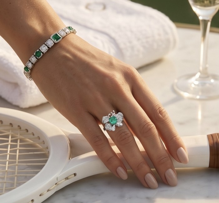 Eau Pure 6.5 carat Paraiba Tourmaline .925 Sterling Silver Handcrafted Ring size 6 1/4 - Paraiba tourmaline ring and bracelet worn on hand with tennis racquet