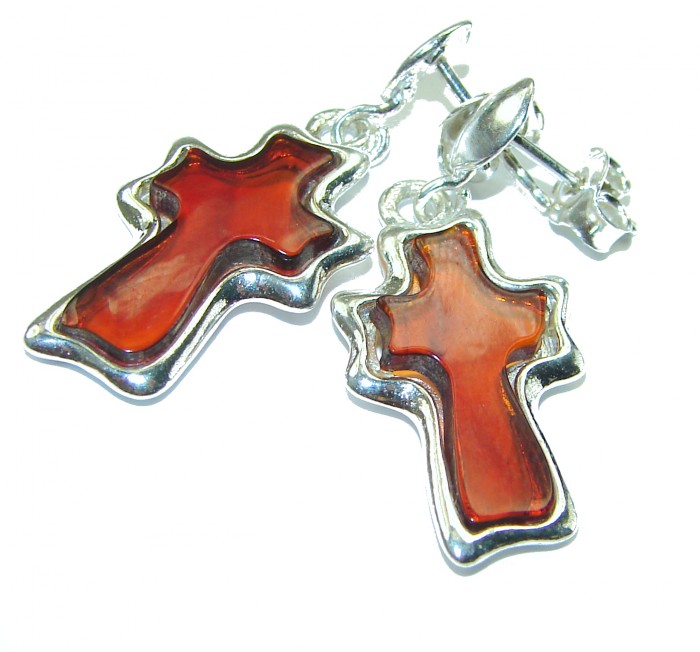 Incredible Baltic Amber Cross .925 Sterling Silver Earrings - photo 2