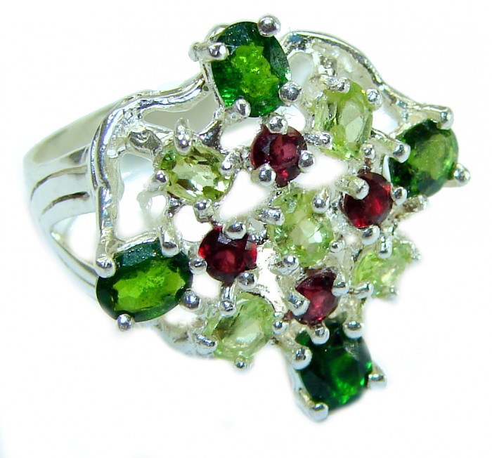 Green Clover Chrome Diopside .925 Sterling Silver handmade ring s. 7 - photo 2