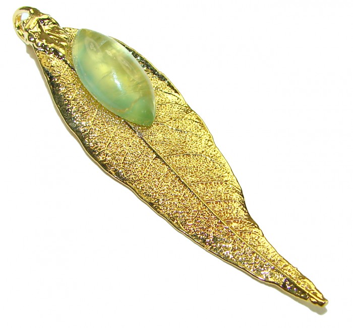 Stylish REAL Leaf Coved with Sterling Silver and 14K Gold Citrine & .925 Sterling Silver Pendant - photo 1