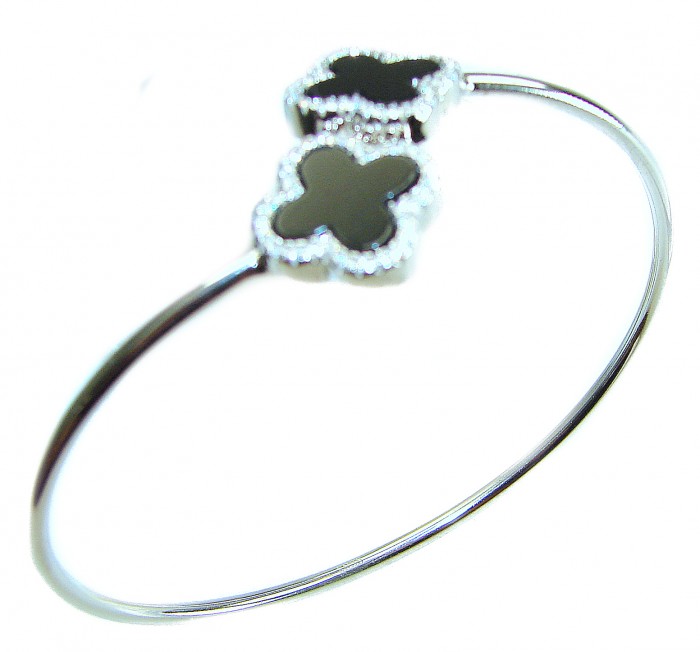 A black four-leaf clover Onyx .925 Sterling Silver handcrafted Bracelet - photo 2