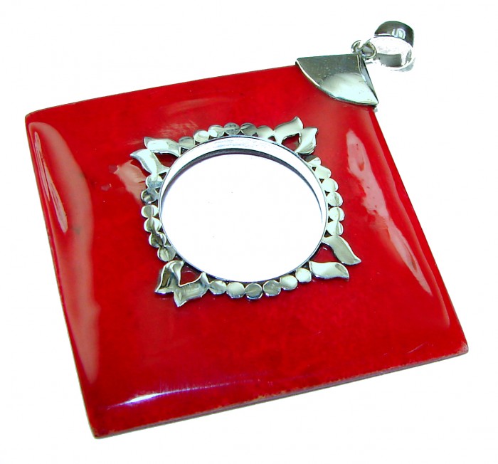 Large Authentic Coral .925 Sterling Silver handmade pendant - photo 2