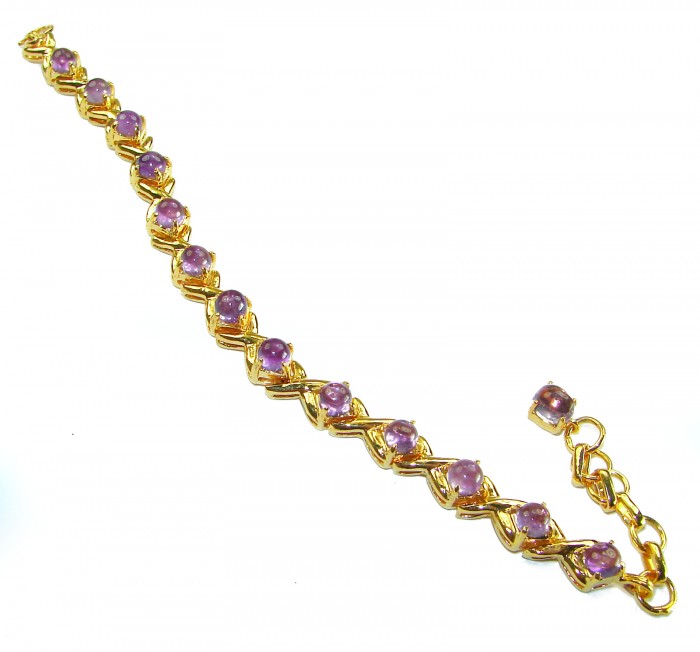 Dolce Vita - Precious Natural 22.5 carat Amethyst 14K Gold over .925 Sterling Silver handcrafted bracelet - Amethyst bracelet side view with 14K gold link detail