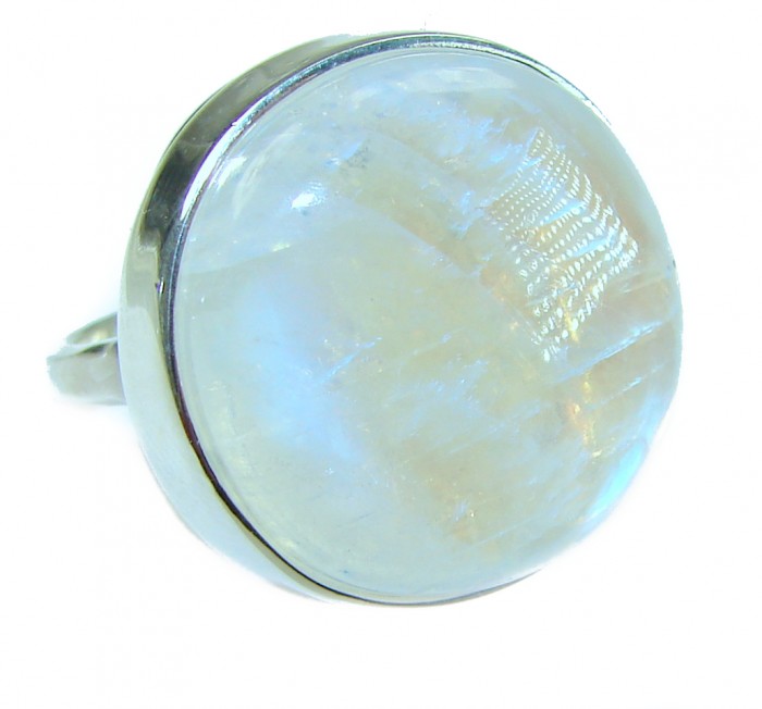 Rainbow Moonstone .925 Sterling Silver handmade ring s. 6 1/2 - Rainbow Moonstone Sterling Silver ring, stone close-up view.